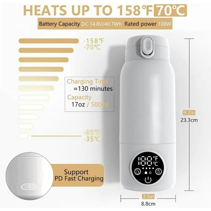 Portable 500ml Baby Bottle Warmer for Breastmilk and Formula | Travel Baby Bottle Heater