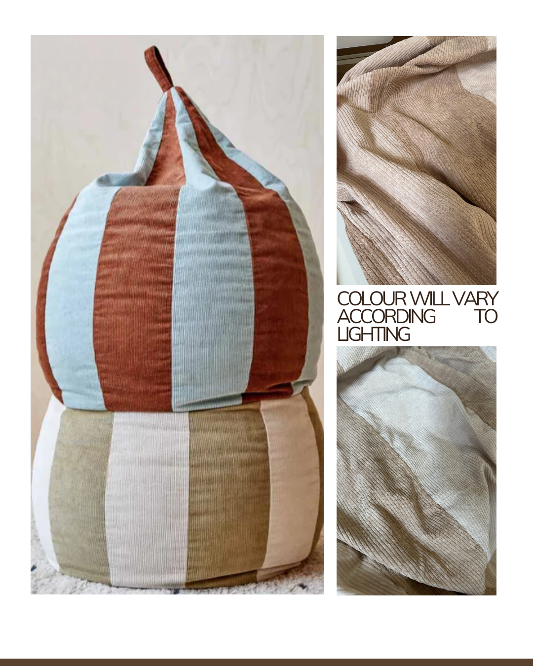 Weemsie Corduroy Kids Bean Bag Cover – Colour Block Soft Lounger Chair for Playroom & Reading Nooks