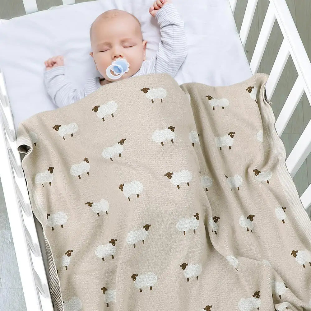 Little Lamb Cotton Knit Blanket for Newborns and Toddlers