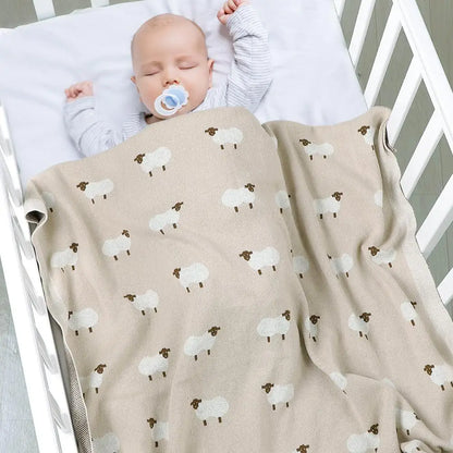 Little Lamb Cotton Knit Blanket for Newborns and Toddlers