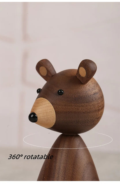 Black Walnut Wooden Bear – Nordic Animal Figurine for Kids' Rooms