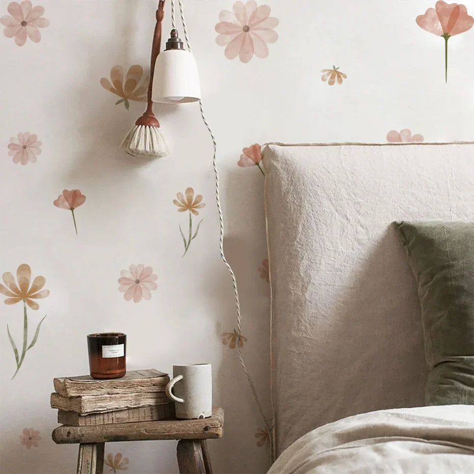 Boho Watercolour Flower Wall Stickers – Soft Blooms for Nursery and Kids’ Rooms