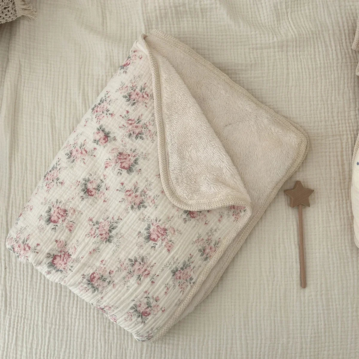 Floral Cotton Baby Blanket – Double-Layer Lace Newborn Stroller & Nap Blanket - Weemsie