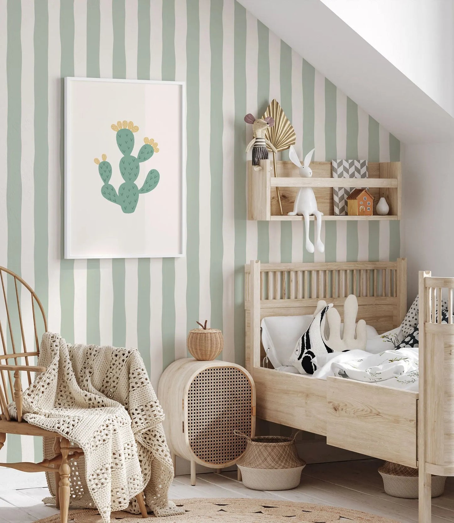 Sage Green Stripes Removable Wallpaper