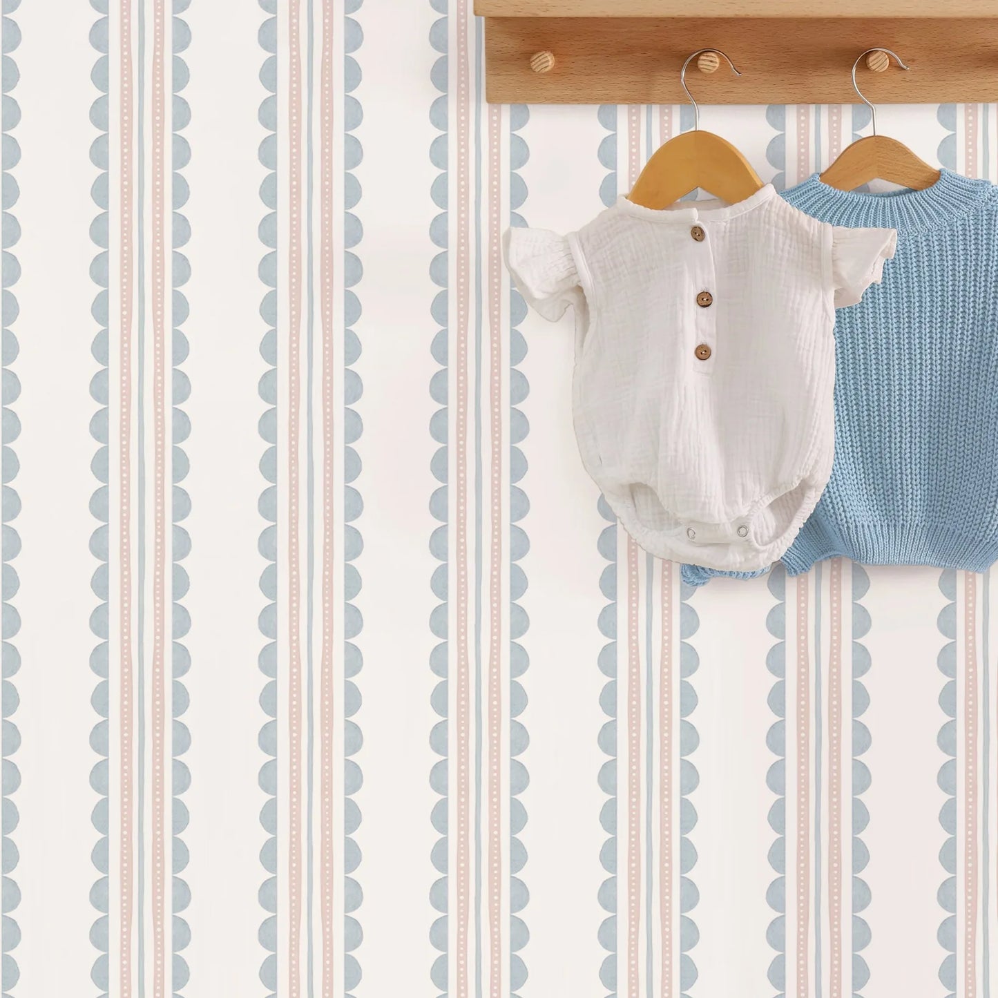 Wave Stripes Wallpaper Blue and Pink – Kids Geometric Adhesive Wall Art