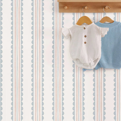 Wave Stripes Wallpaper Blue and Pink – Kids Geometric Adhesive Wall Art