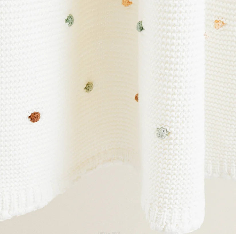 Knitted Polka Dots Baby Blanket – Cotton & Bamboo Newborn Blanket and Stroller Throw - Weemsie