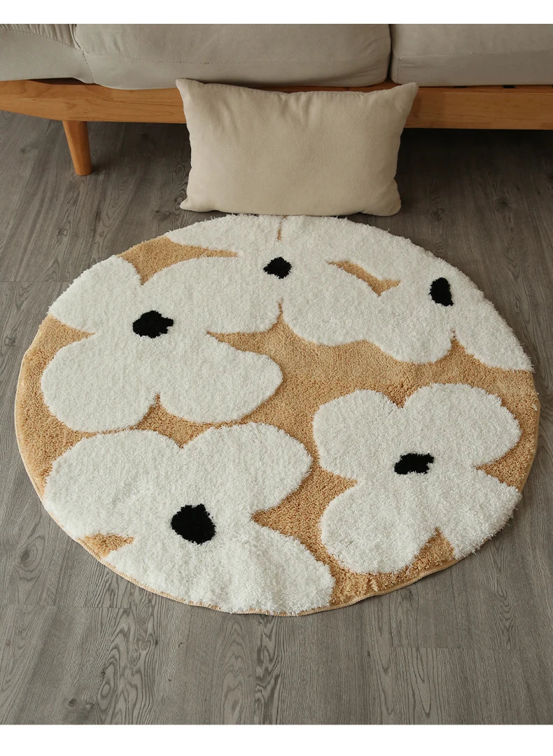 Flower Tufted Round Rug – Soft Floral Plush Carpet for Kids’ Rooms and Living Spaces