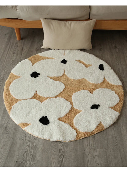 Flower Tufted Round Rug – Soft Floral Plush Carpet for Kids’ Rooms and Living Spaces