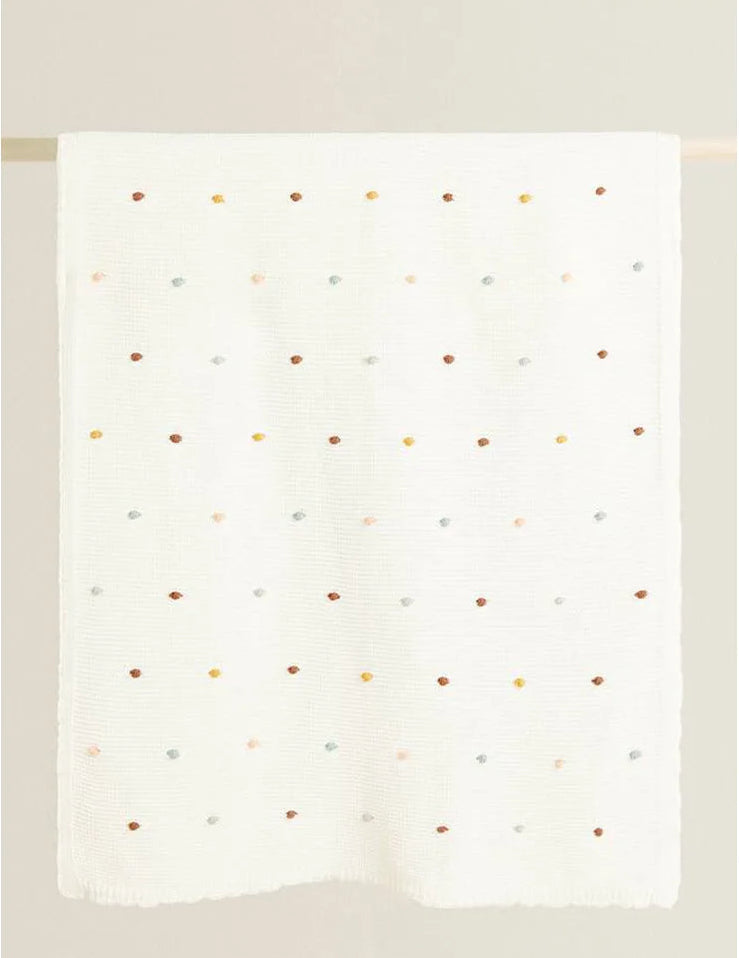 Knitted Polka Dots Baby Blanket – Cotton & Bamboo Newborn Blanket and Stroller Throw - Weemsie