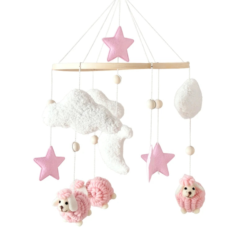 Sheep Wooden Crib Mobile – Neutral Plush Baby Rattle & Hanging Nursery Toy - Weemsie