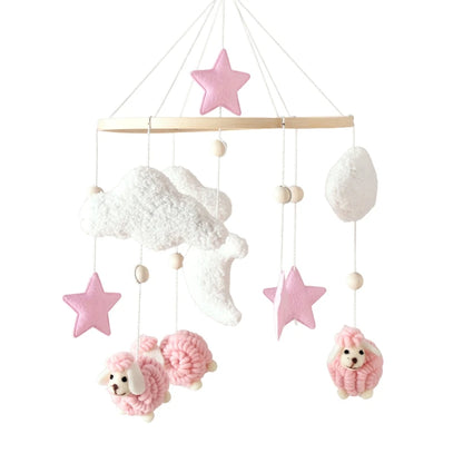Sheep Wooden Crib Mobile – Neutral Plush Baby Rattle & Hanging Nursery Toy - Weemsie