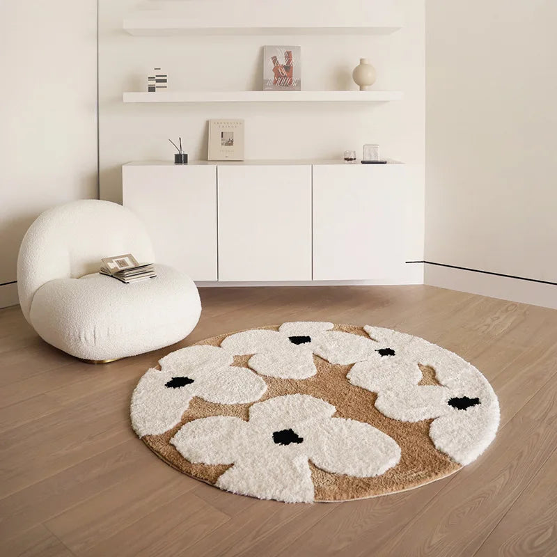 Flower Tufted Round Rug – Soft Floral Plush Carpet for Kids’ Rooms and Living Spaces