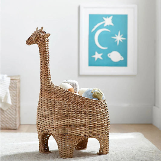Weemsie Handwoven Rattan Giraffe Storage Basket – Boho Kids Toy Organizer and Nursery Decor