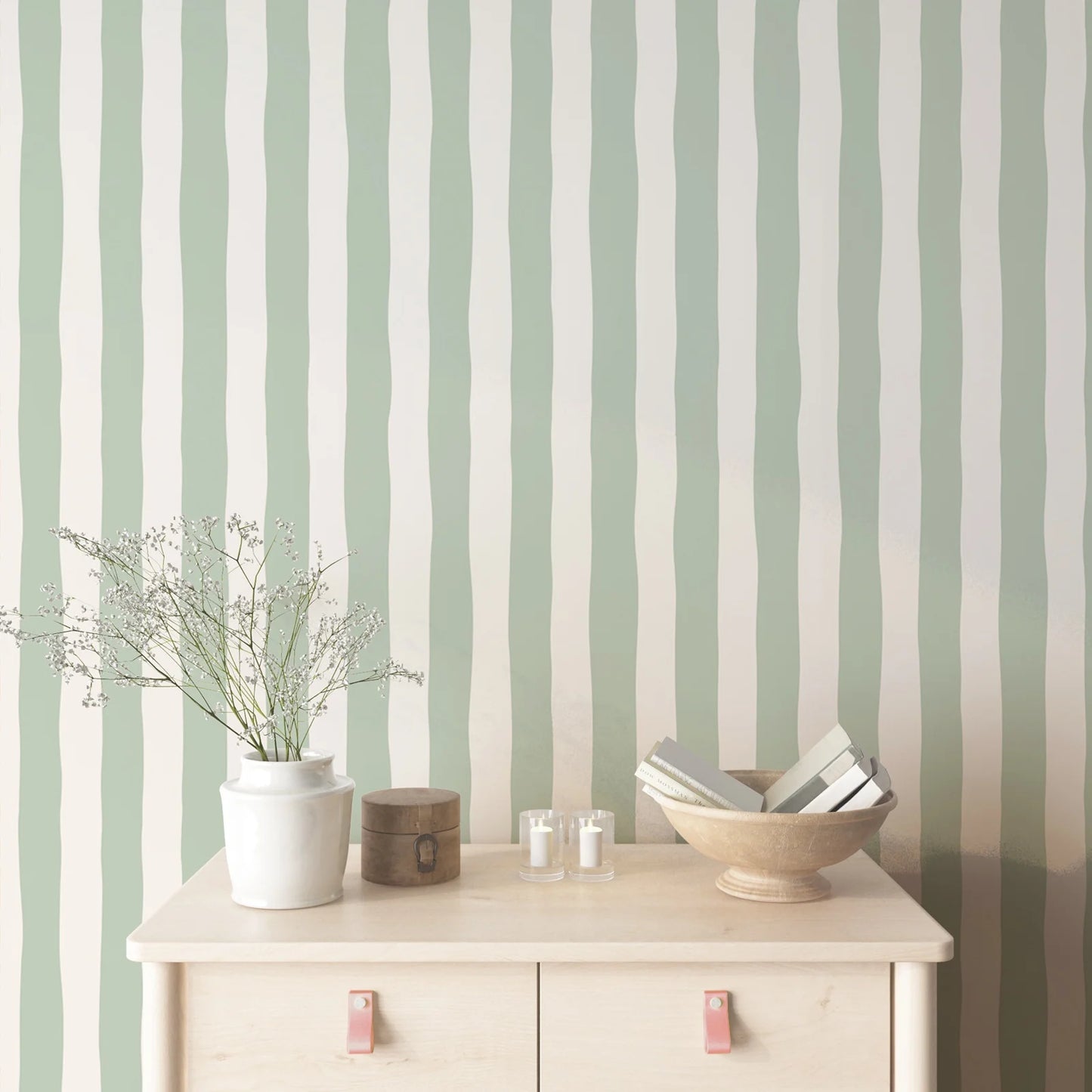 Sage Green Stripes Removable Wallpaper