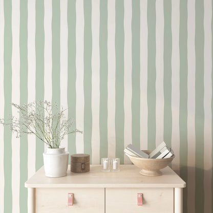 Sage Green Stripes Removable Wallpaper