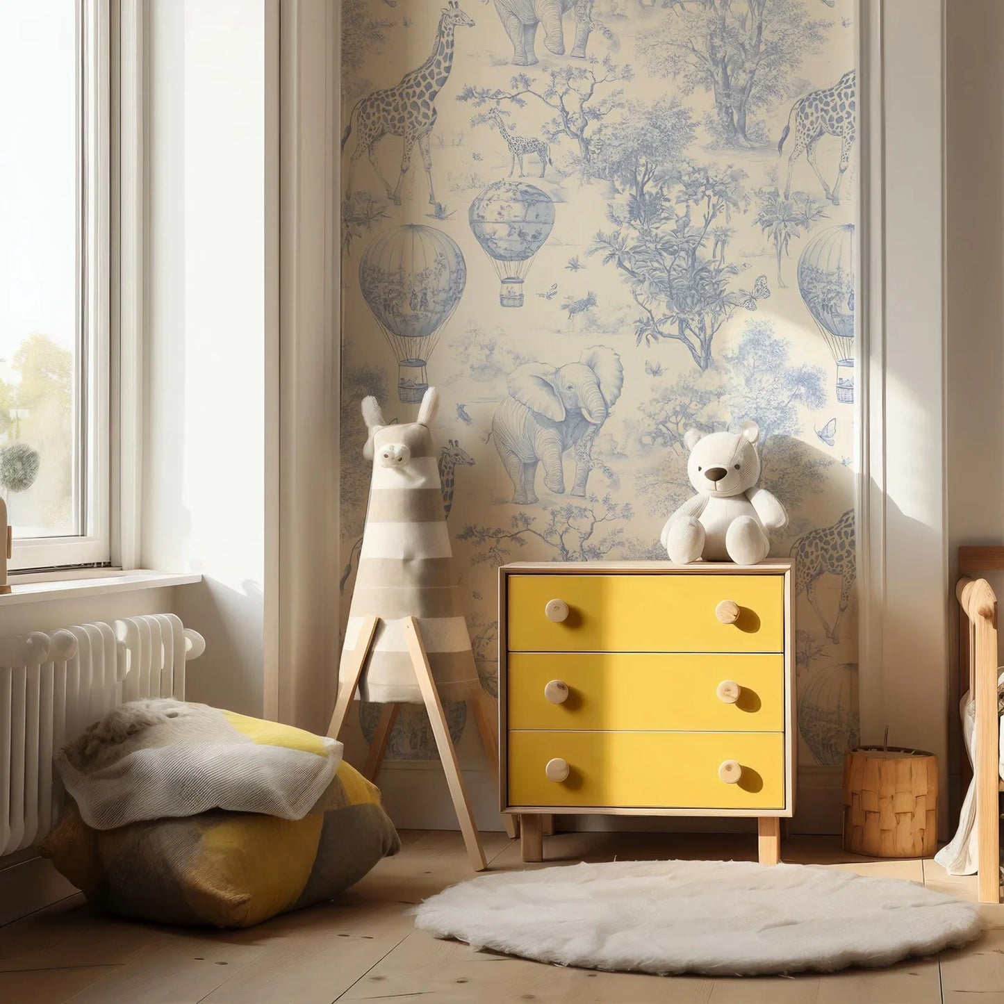 Weemsie Heirloom Blue Vintage Style Wallpaper – Safari Animal Nursery Wall Mural