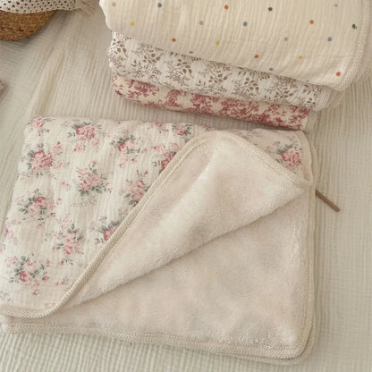 Floral Cotton Baby Blanket – Double-Layer Lace Newborn Stroller & Nap Blanket - Weemsie