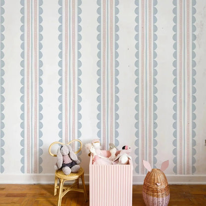Wave Stripes Wallpaper Blue and Pink – Kids Geometric Adhesive Wall Art