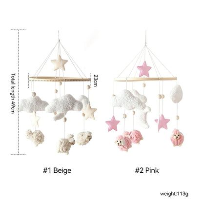 Sheep Wooden Crib Mobile – Neutral Plush Baby Rattle & Hanging Nursery Toy - Weemsie