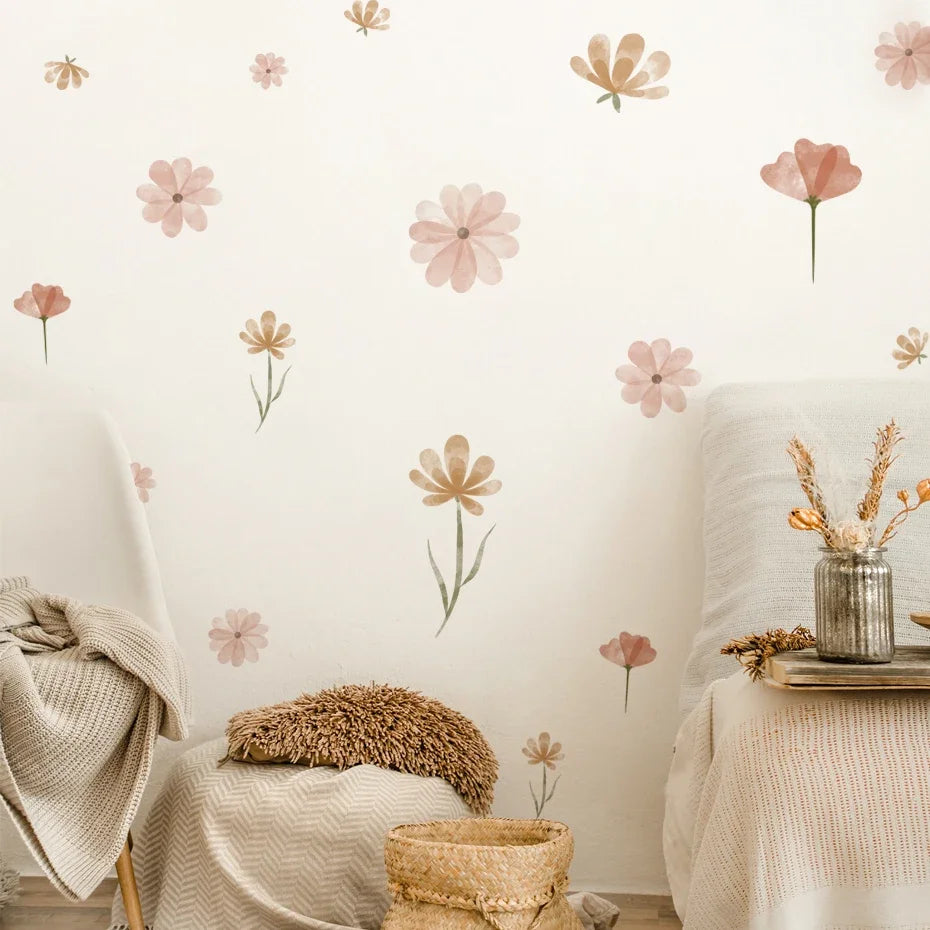 Boho Watercolour Flower Wall Stickers – Soft Blooms for Nursery and Kids’ Rooms