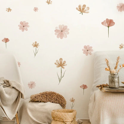 Boho Watercolour Flower Wall Stickers – Soft Blooms for Nursery and Kids’ Rooms