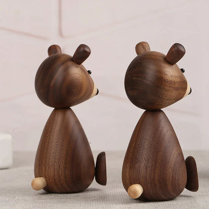 Black Walnut Wooden Bear – Nordic Animal Figurine for Kids' Rooms