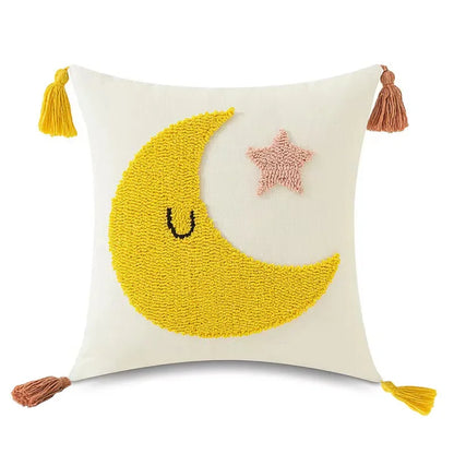 Boho Tufted Sky Cushion Covers – Embroidered Cloud, Sun, Moon and Rainbow