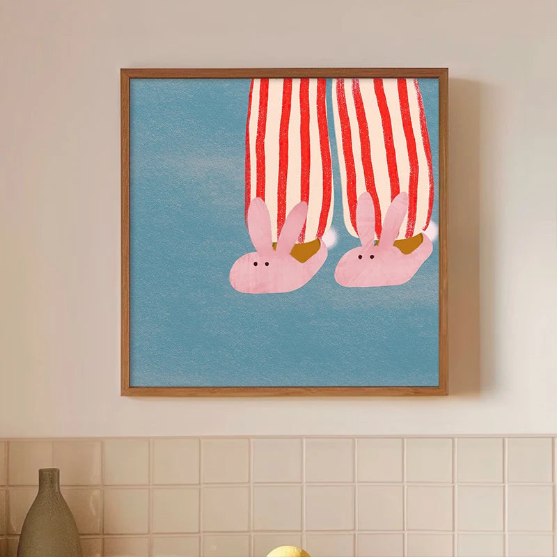 Weemsie Midnight Snack Bunny Wall Art Print | Playful Kids Bedroom Canvas Poster