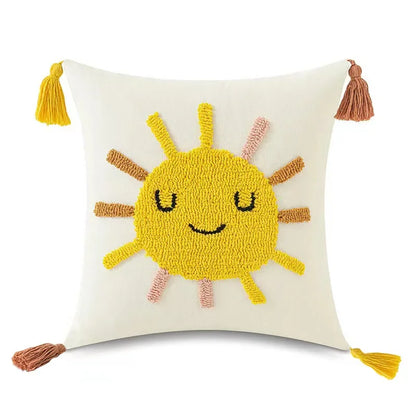 Boho Tufted Sky Cushion Covers – Embroidered Cloud, Sun, Moon and Rainbow