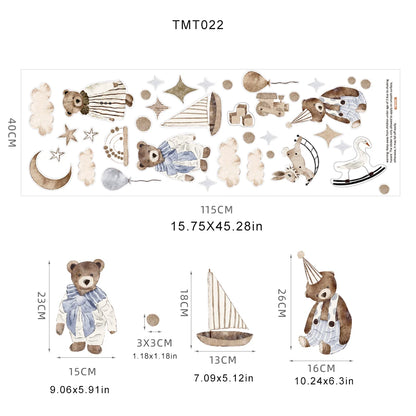 Weemsie Teddy Sailboat Wall Stickers – Boho Neutral Vinyl Nursery Wall Decals for Baby Kids Room Decor