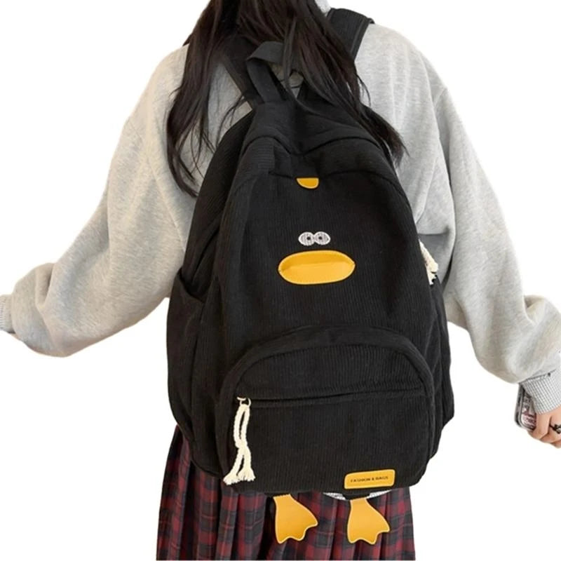 Quacky Corduroy Backpack – Cute Duck Travel Bag for Kids