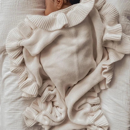 Ruffle Knit Baby Swaddle Blanket – Soft Newborn Stroller & Nap Blanket - Weemsie