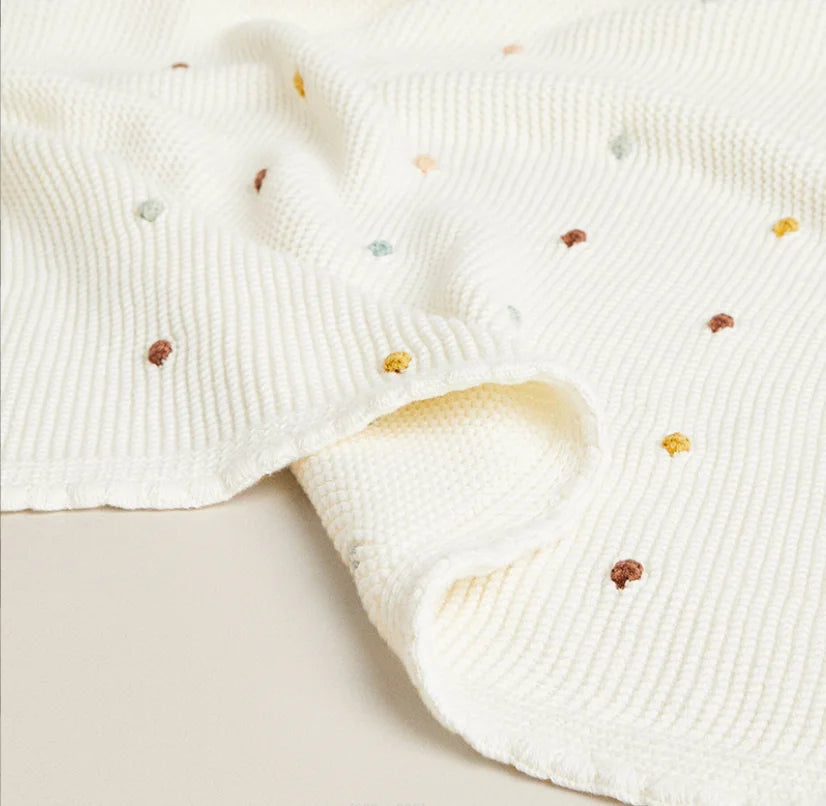 Knitted Polka Dots Baby Blanket – Cotton & Bamboo Newborn Blanket and Stroller Throw - Weemsie