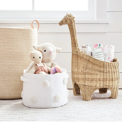 Weemsie Handwoven Rattan Giraffe Storage Basket – Boho Kids Toy Organizer and Nursery Decor