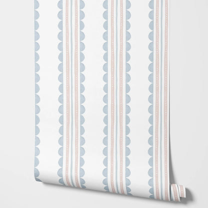 Wave Stripes Wallpaper Blue and Pink – Kids Geometric Adhesive Wall Art