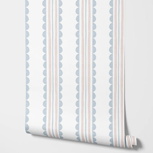 Wave Stripes Wallpaper Blue and Pink – Kids Geometric Adhesive Wall Art