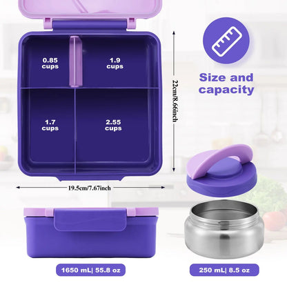 Weemsie Four-Grid Bento Lunch Box with Insulated Jar