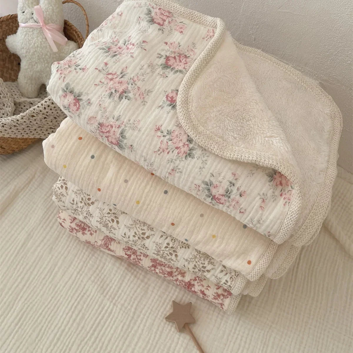 Floral Cotton Baby Blanket – Double-Layer Lace Newborn Stroller & Nap Blanket - Weemsie