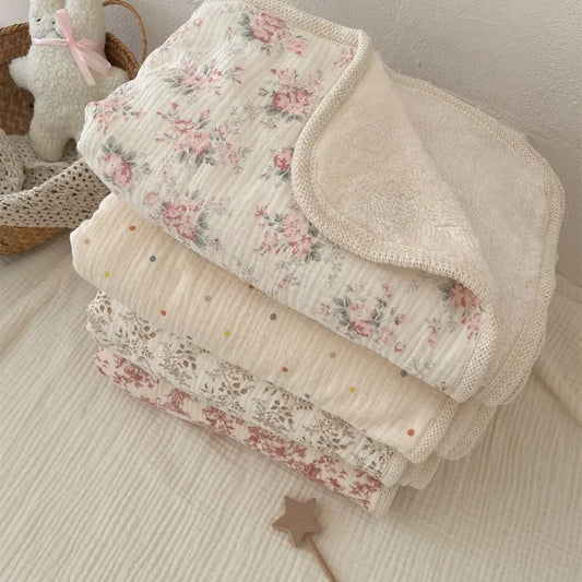 Floral Cotton Baby Blanket – Double-Layer Lace Newborn Stroller & Nap Blanket - Weemsie