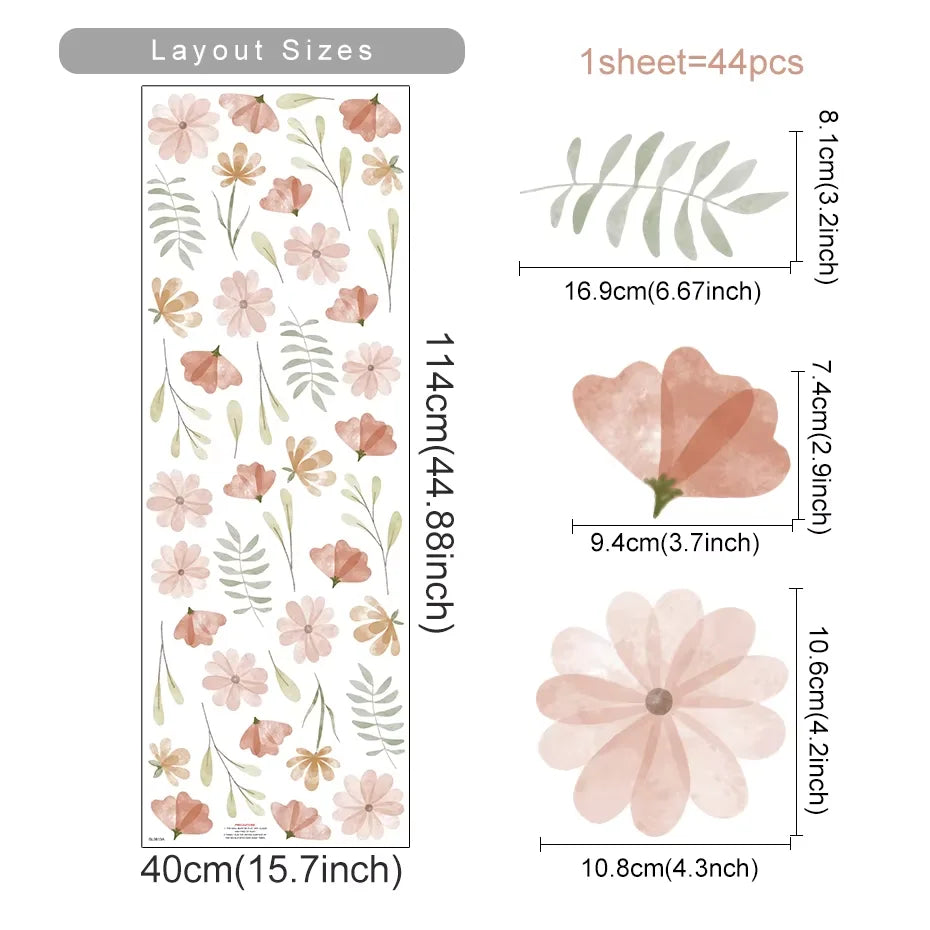 Boho Watercolour Flower Wall Stickers – Soft Blooms for Nursery and Kids’ Rooms