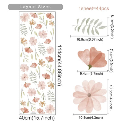 Boho Watercolour Flower Wall Stickers – Soft Blooms for Nursery and Kids’ Rooms