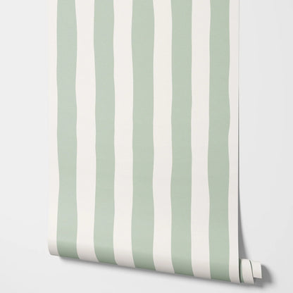 Sage Green Stripes Removable Wallpaper