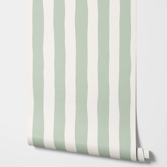 Sage Green Stripes Removable Wallpaper