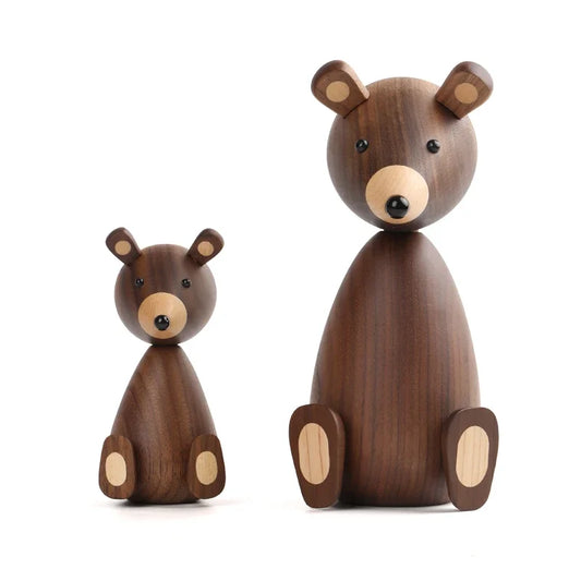 Black Walnut Wooden Bear – Nordic Animal Figurine for Kids' Rooms