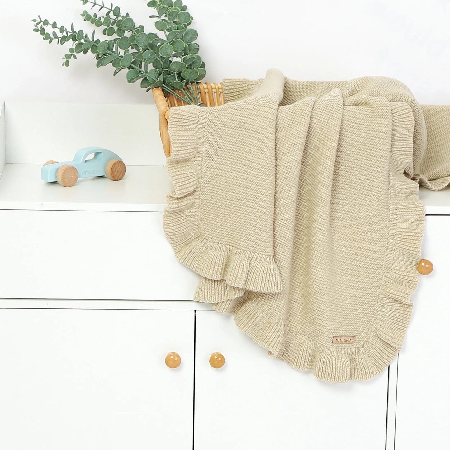 Ruffle Knit Baby Swaddle Blanket – Soft Newborn Stroller & Nap Blanket - Weemsie