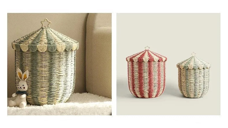 Circus Woven Kids’ Storage Basket with Lid – Large Toy and Laundry Organizer