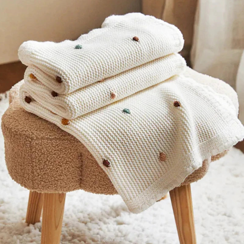 Knitted Polka Dots Baby Blanket – Cotton & Bamboo Newborn Blanket and Stroller Throw - Weemsie