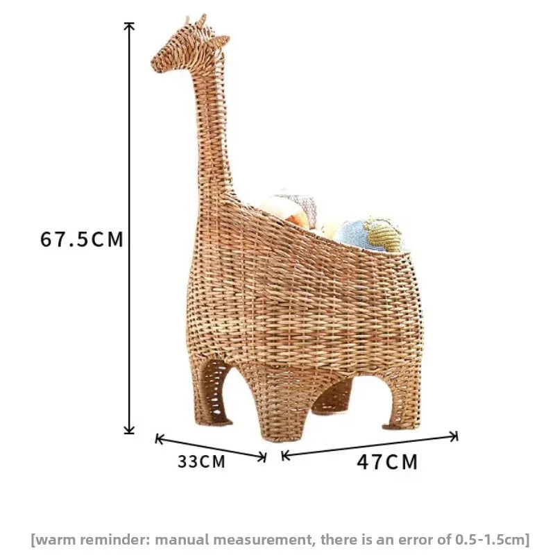 Weemsie Handwoven Rattan Giraffe Storage Basket – Boho Kids Toy Organizer and Nursery Decor