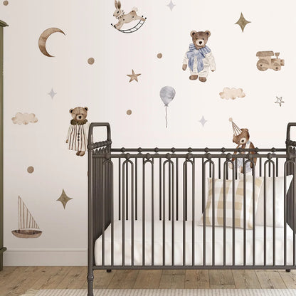 Weemsie Teddy Sailboat Wall Stickers – Boho Neutral Vinyl Nursery Wall Decals for Baby Kids Room Decor